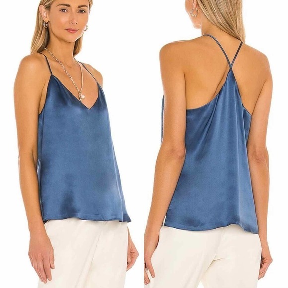 L'AGENCE Kylee Silk Racer Tank In Blue Size XS - Picture 3 of 10